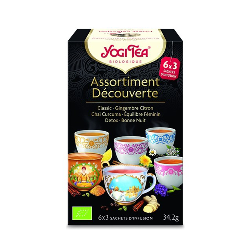 Yogi Tea Assortimento scoperta: Classic + Zenzero e Limone + Chai Curcuma + Equilibrio Femminile + Detox + Buona Notte