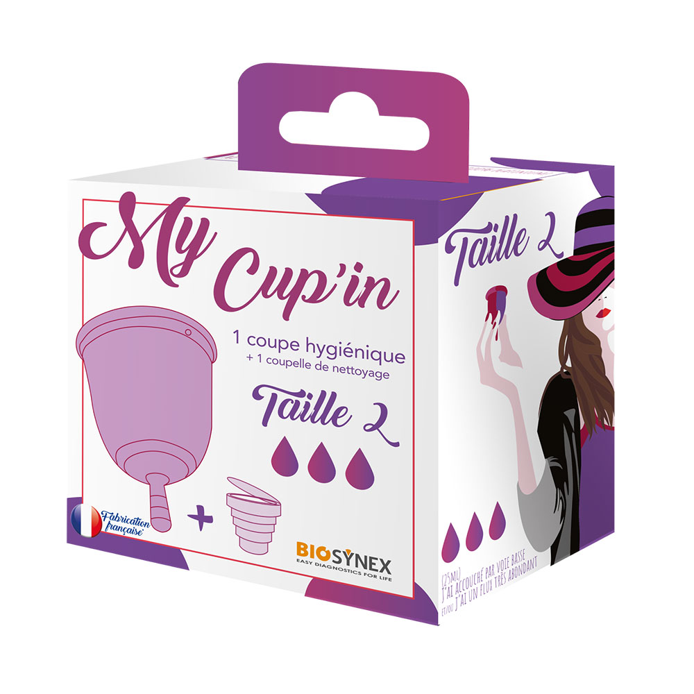 Biosynex My Cup'in 1 coppetta mestruale + 1 contenitore per la pulizia taglia 2