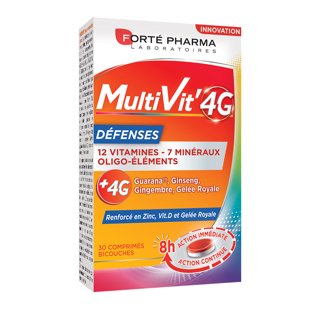 Forté Pharma MultiVit'4G Multivitamine per le Difese Immunitarie con aggiunta di Zinco e Vitamina D 30 compresse