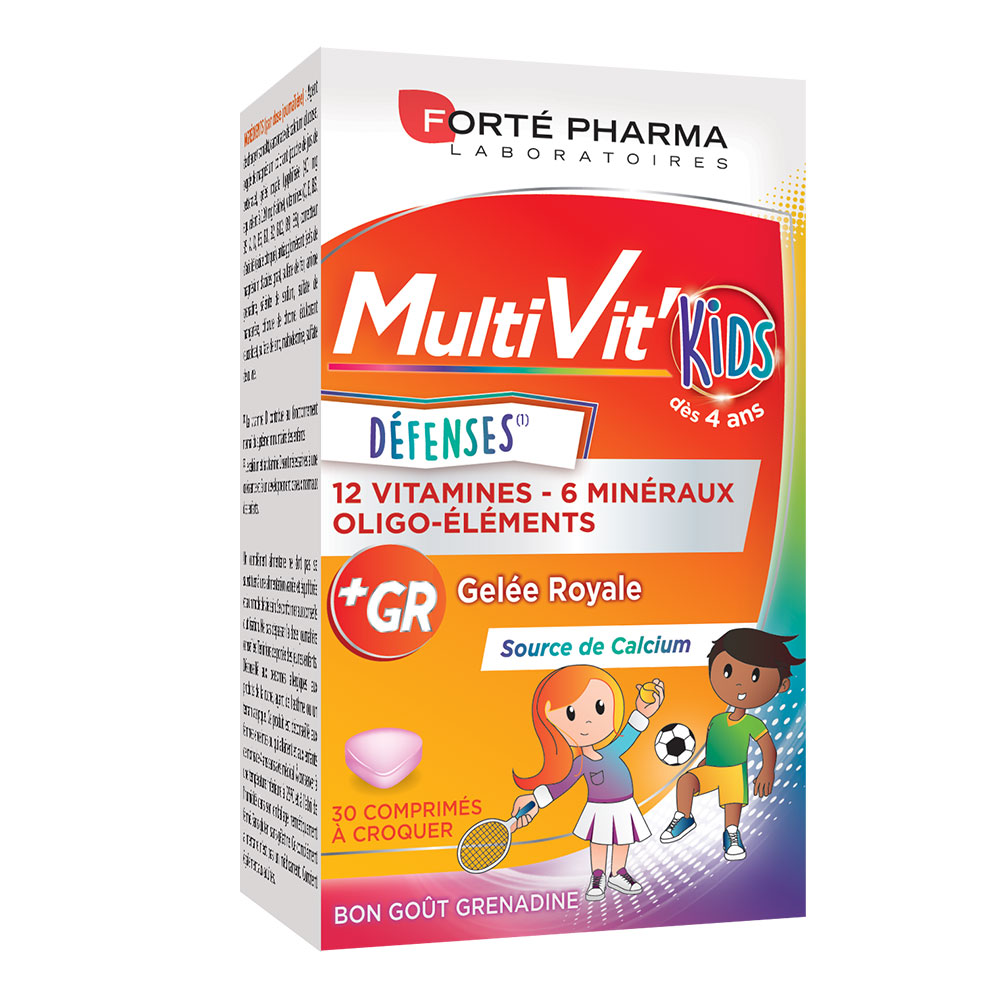 Forté Pharma MultiVit'4G Multivitamine e minerali per bambini arricchito con calcio 30 compresse masticabili