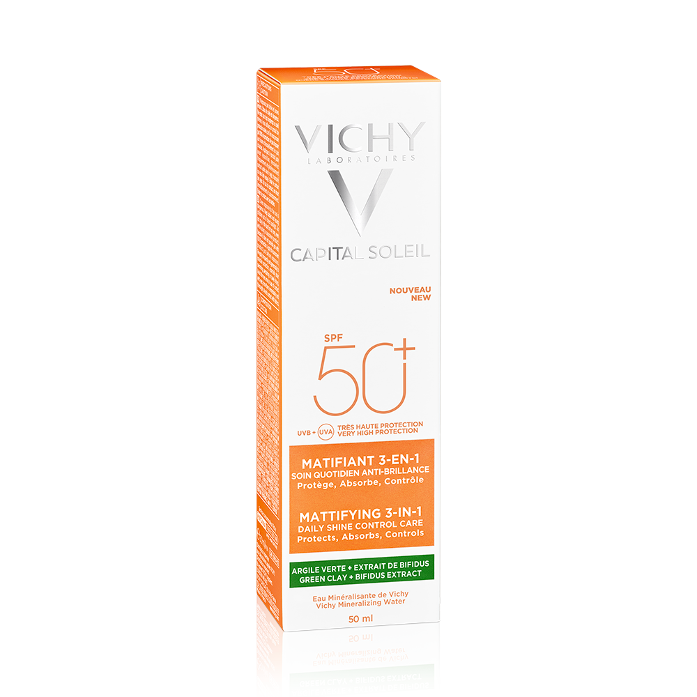 Vichy Capital Soleil Crema solare viso opacizzante 3in1 argilla verde SPF50+ 50 ml