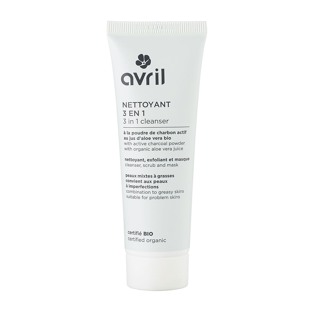 Avril Detergente 3 in 1 con carbone attivo in polvere bio Pelle da mista a grassa 50ml