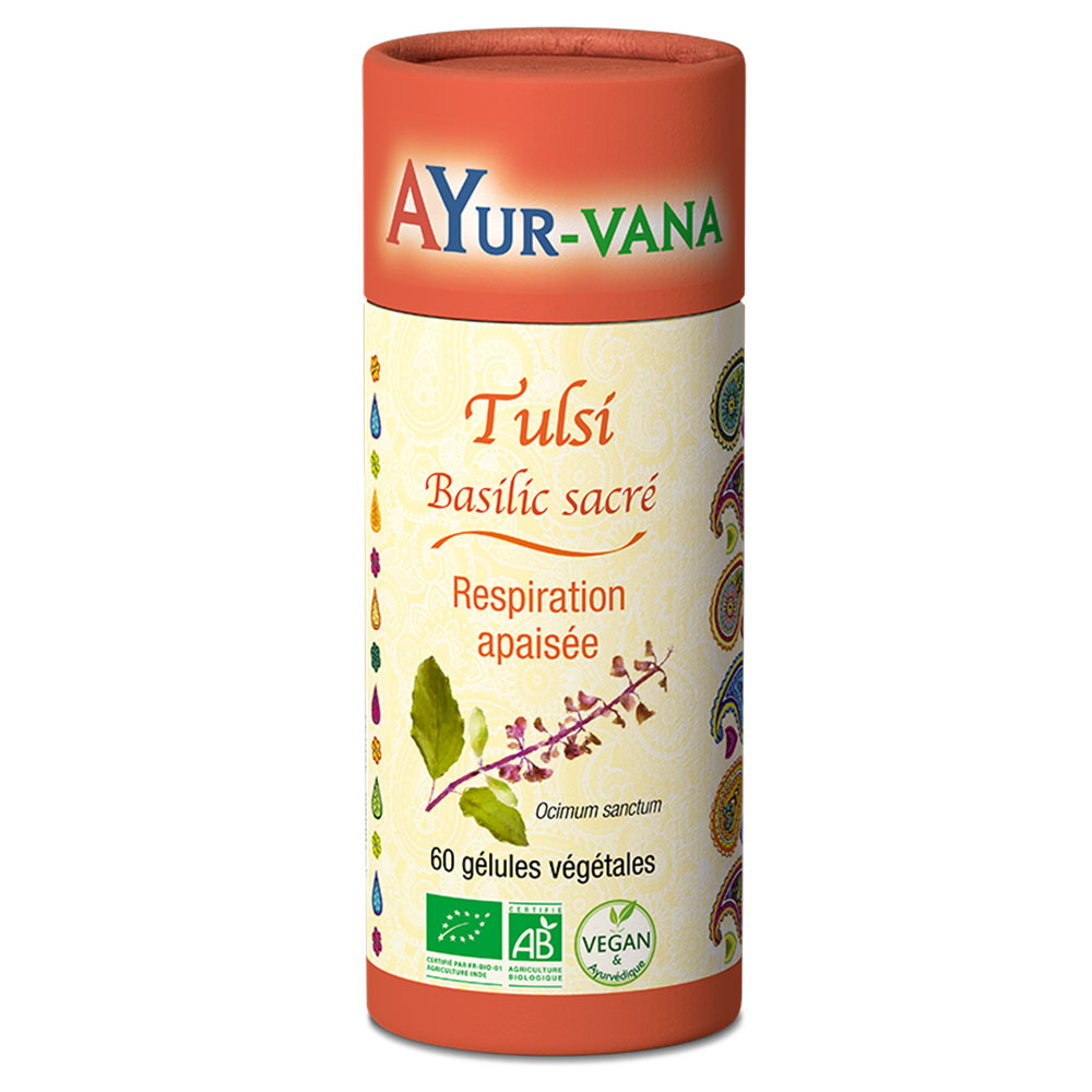 Ayur-Vana Basilico sacro Tulsi biologico Respiro calmo 60 capsule