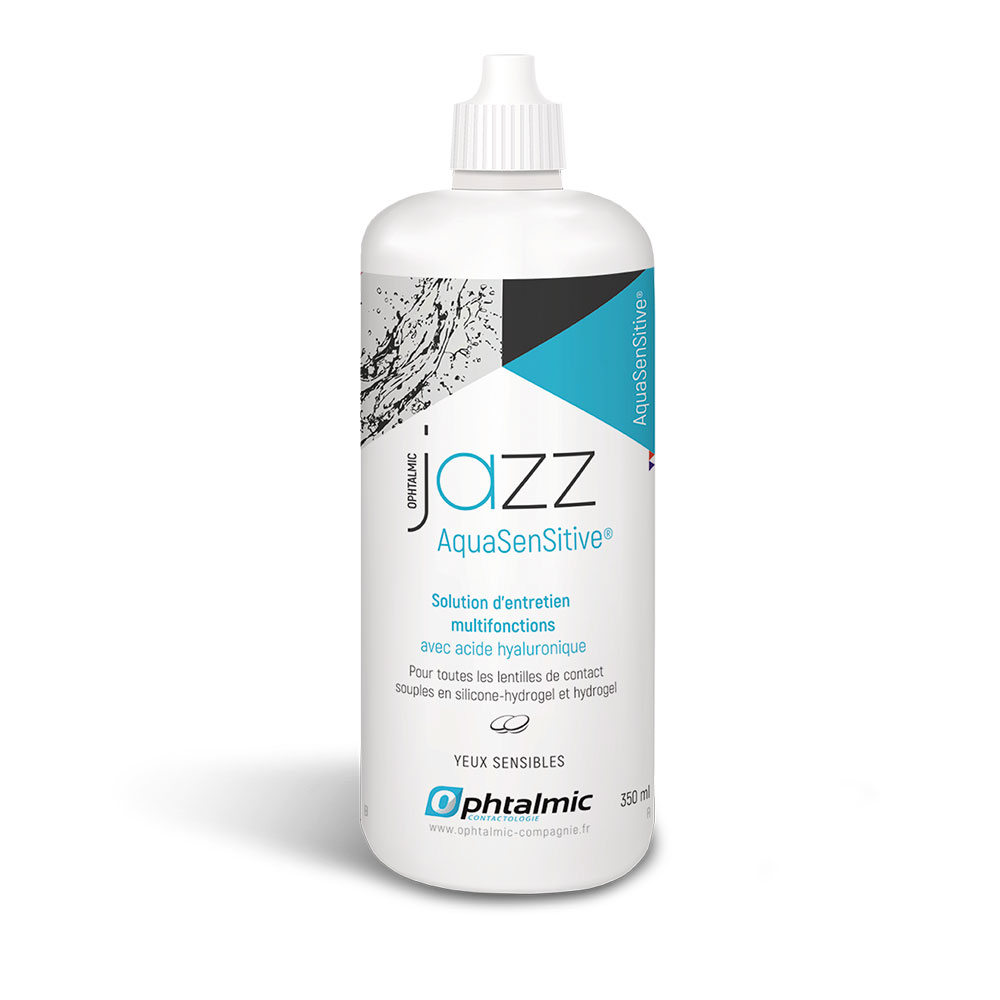 Ophtalmic AquaSensitive Soluzione multifunzione Jazz per tutti i tipi di lenti a contatto morbide 350 ml