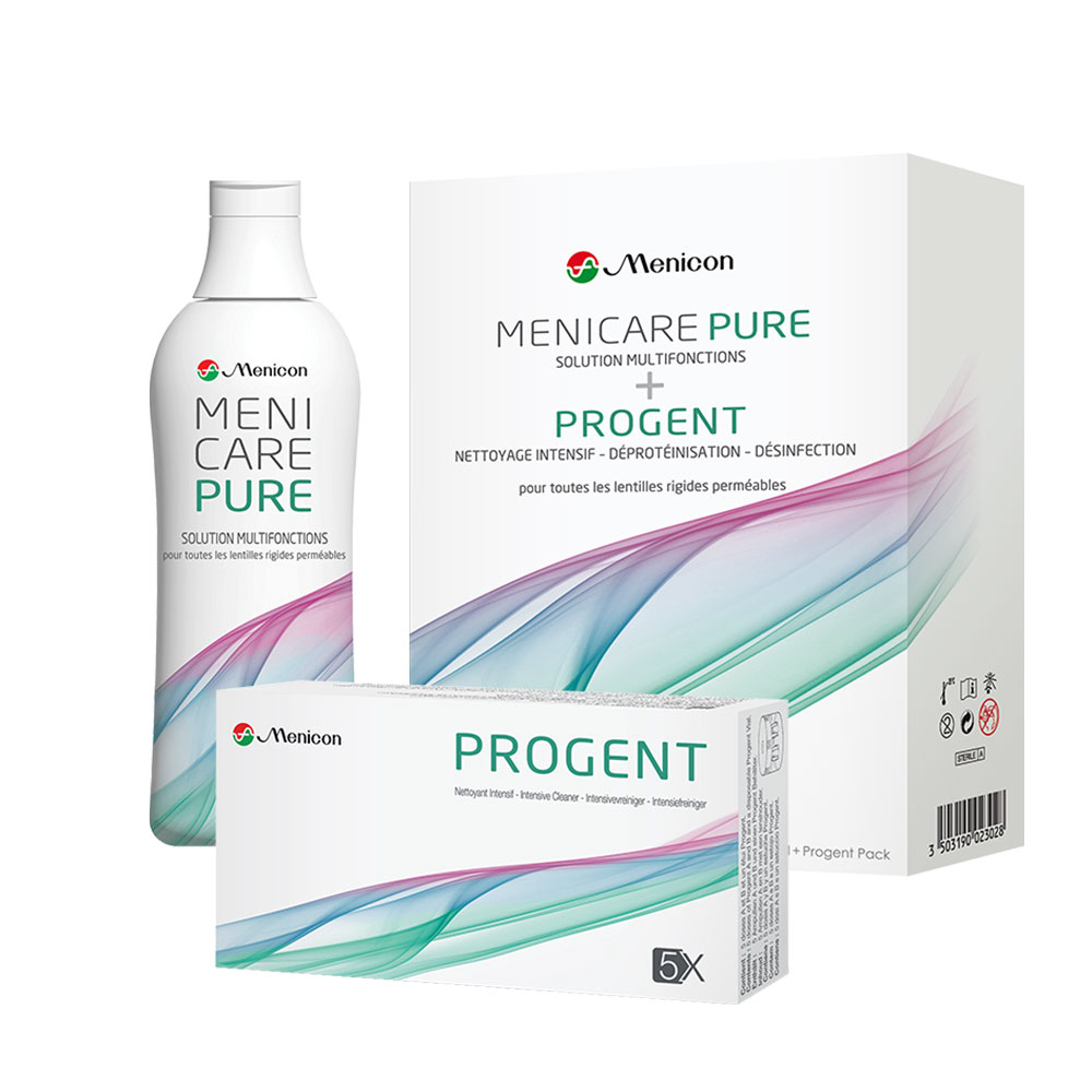 Menicon MeniCare Pure Pacchetto di soluzioni multifunzione + Progent