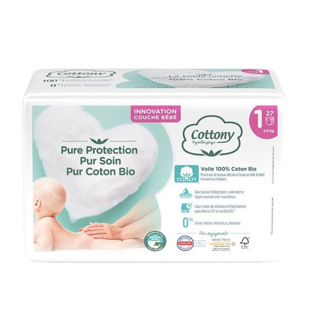 Cottony Pannolini T1 (2-5 Kg) in cotone biologico Dimensione 1 X27