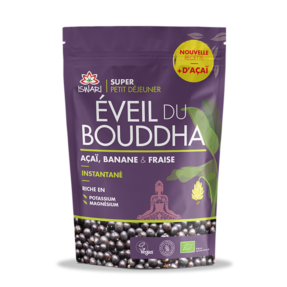 Iswari Eveil du Bouddha Acai biologico Banana Fragola Colazione Super 360g