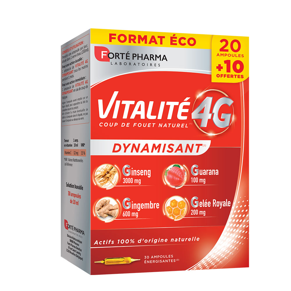 Forté Pharma Vitalité 4G Dynamisant naturale ginseng zenzero pappa reale e guaranà 20 + 10 fiale in omaggio