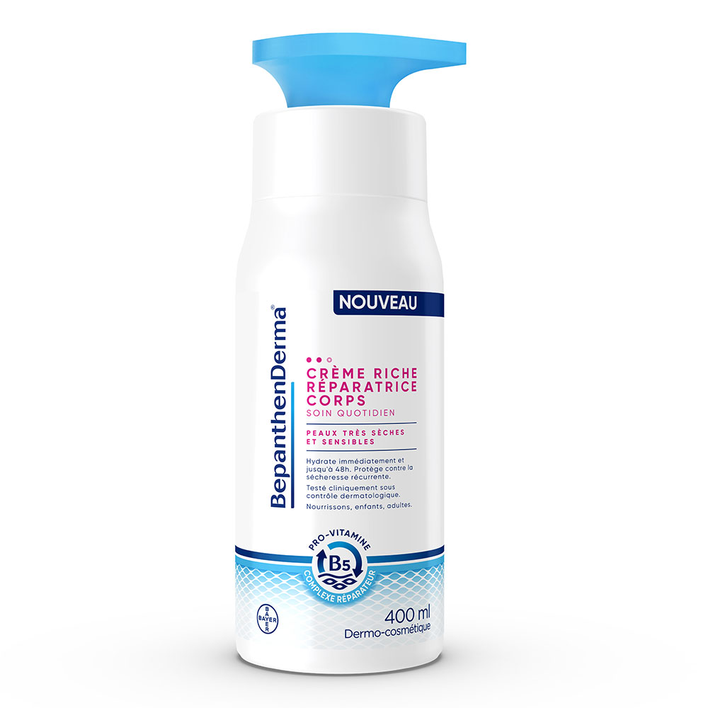 Bepanthen Derma Crema Corpo Ricca Riparatrice Bottiglia a Pompa Pelli molto secche e sensibili 400 ml